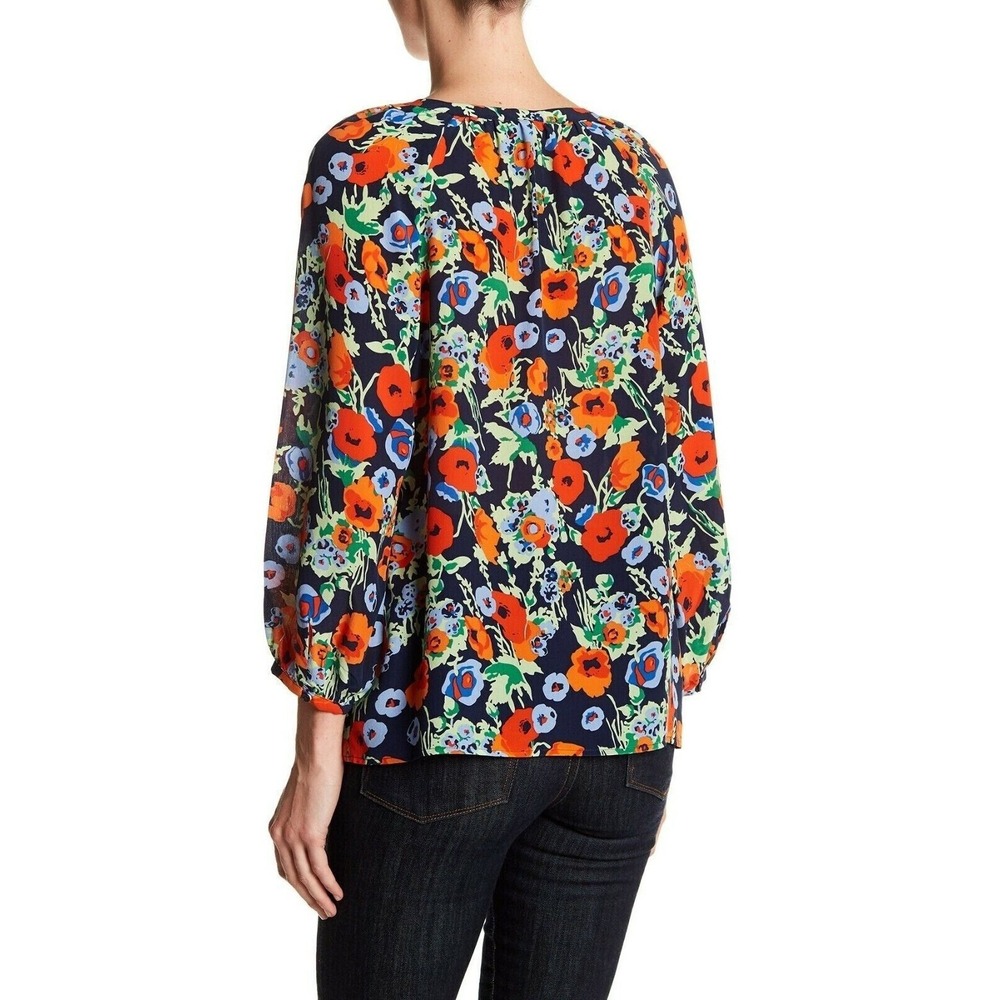 JOIE Navy Floral Print‎ Mckenna Silk Blouse Women's Size Small MSRP $258 - Picture 3 of 8